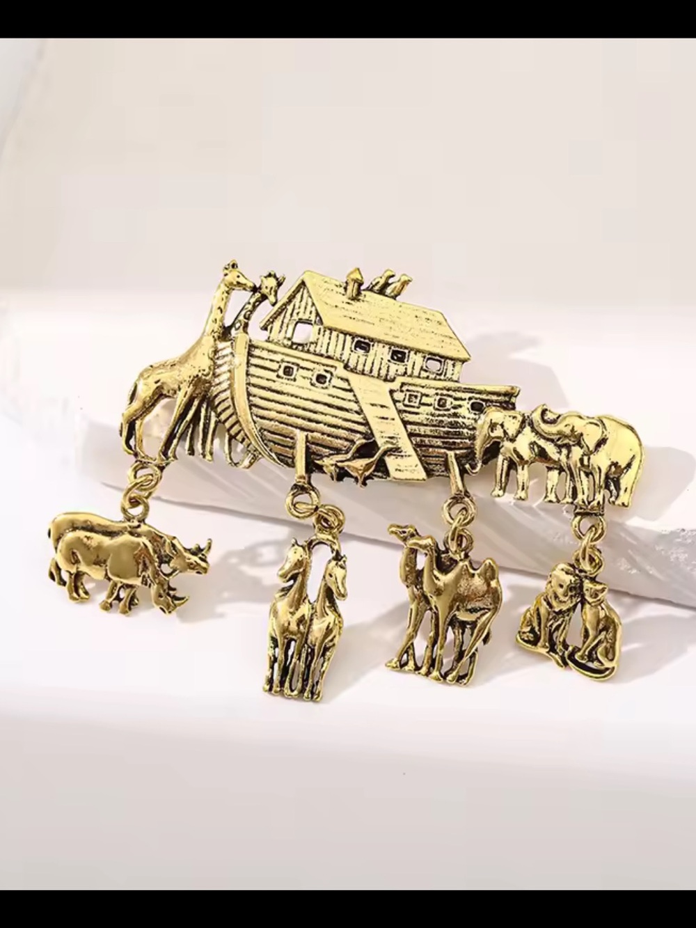 A. J. C. Vintage Gold Tone Noah’s Ark Bracelet 7" / brooch NIB